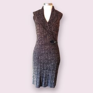 Calvin Klein Faux Wrap Sleeveless Cable Knit Buckle Trim Sweater Dress Size L